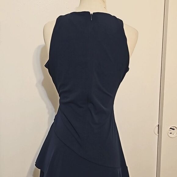 Luxe by Carmen Marc Valvo Navy Blue Fit and Flare Ruffled Dress - Picture 3 of 10